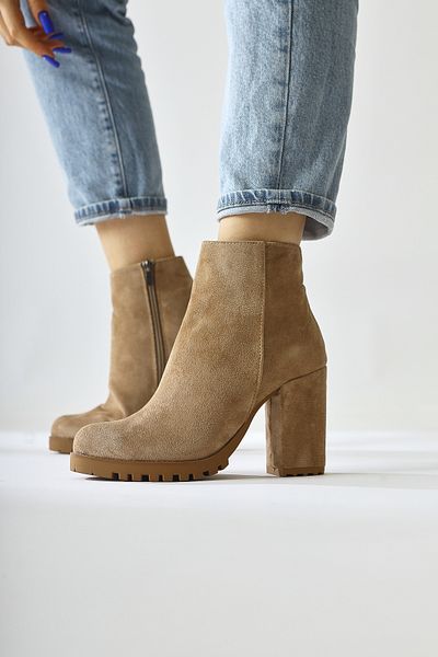 Limoya Γυναικείες μπότες Bahiya Mink Suede Oval Toe με φερμουάρ με τακούνι, γυναικείο μποτάκι