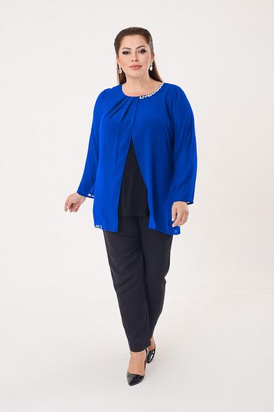 LİLAS XXL Plus Size Sax Colorful Chiffon Blouse