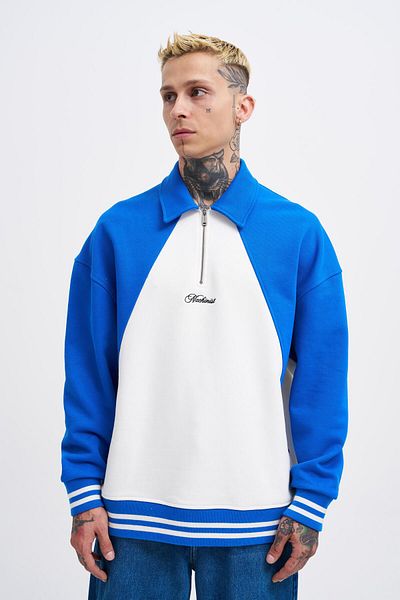 Machinist Ανδρικό φούτερ με κεντητό λεπτομερές Polo Ecru-SOFT BLUE