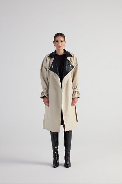HOLLY LOLLY Maxi Length Belted Cloak Trenchcoat Beige