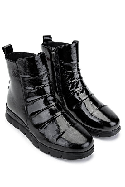 Tamer Tanca Kadın Hakiki Deri Siyah Rugan Casual Bot
