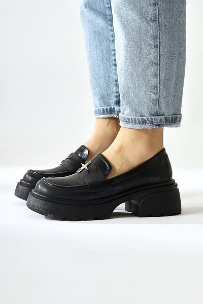 Limoya Leza Black Patent Leather Star Accessory Moccasin, Women's Loafer Shoes