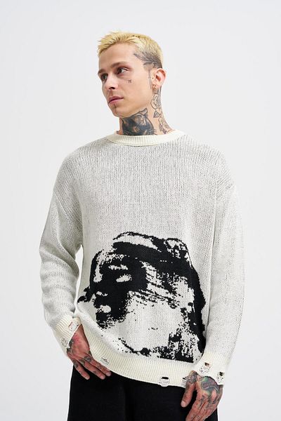 Machinist Men's Silhouette Pattern Sweater Ecru