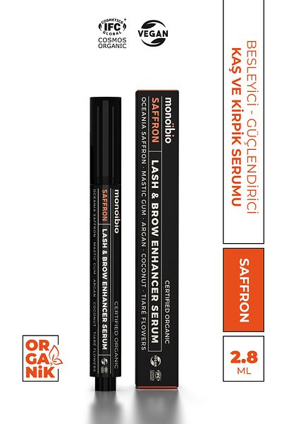 Monoibio Saffron Strengthening Organic Eyebrow and Eyelash Serum - Eyebrow Plumping Eyelash Lengthening Care Oil