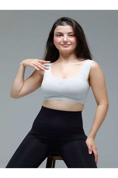 MİSTİRİK Parabita Model - Soft Fabric, Laser Cut, Non-Marking, with Pad, Seamless Bustier, Gray Color