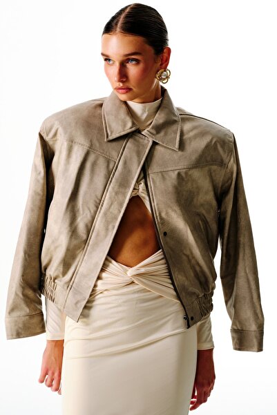 Love On Friday ERIN Bomber Eskitme Deri Ceket (Bej)