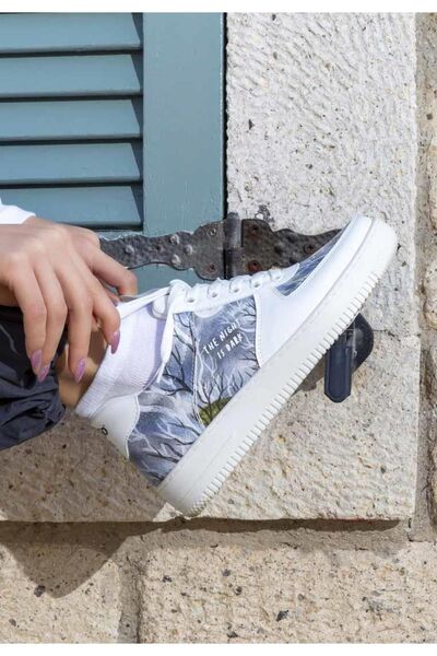Dogo Kadın Vegan Deri Beyaz Sneakers - The Night is Dark Tasarım