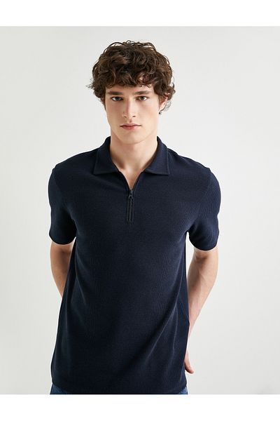 Koton Polo triko na zip s krátkým rukávem s texturou