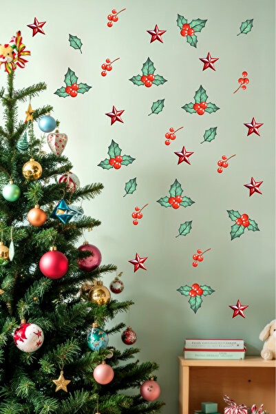 Aysprint Autocolant de Crăciun pentru perete din sticlă în stil acuarelă cu f...