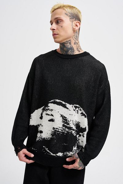 Machinist Men's Silhouette Pattern Sweater Black