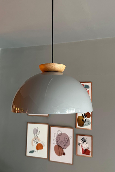 Bamyum Yimpi Gri Avize Ahşap Tekli Sarkıt Salon Kuaför Cafe Dekoratif Aydınlatma Pastane