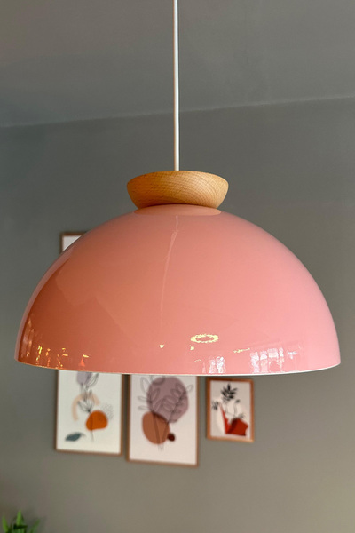 Bamyum Yimpi Pembe Avize Ahşap Tekli Sarkıt Salon Kuaför Cafe Dekoratif Aydın...