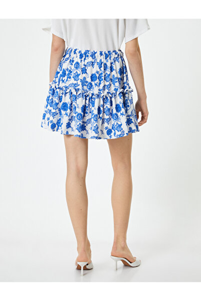Koton Virágos miniszoknya fűzős derékkal és bolyhossággal