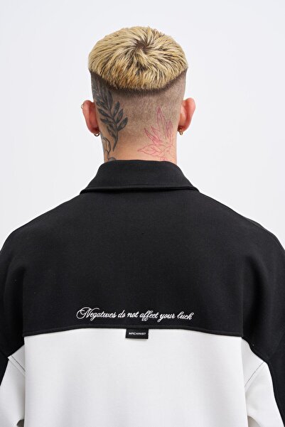 Machinist Чоловіча вишита деталізована поло-футболка Ekru Black Sweatshirt