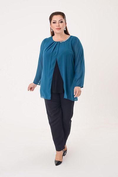 LİLAS XXL Plus Size Green Color Chiffon Blouse