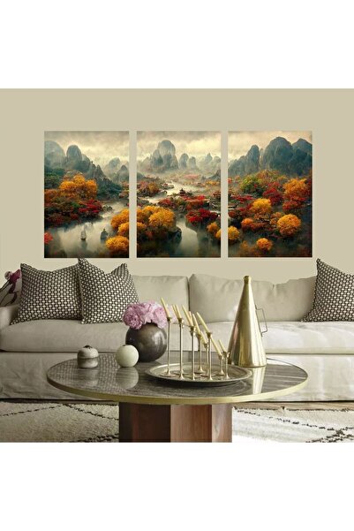 A2ZTR Ahşap 3 Parçalı Dekoratif Duvar Tablo Seti B107w0049