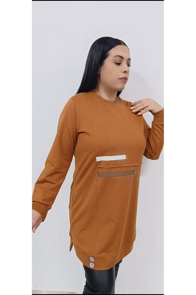 AKŞEN GİYİM Large Size Women's Basen Closing Size Button Detailed Crystal Two Rope Tunic