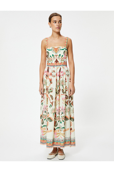 Koton Φόρεμα με λουλούδια με λουλούδια με φόδρα από βισκόζη με τετράγωνο λαιμό