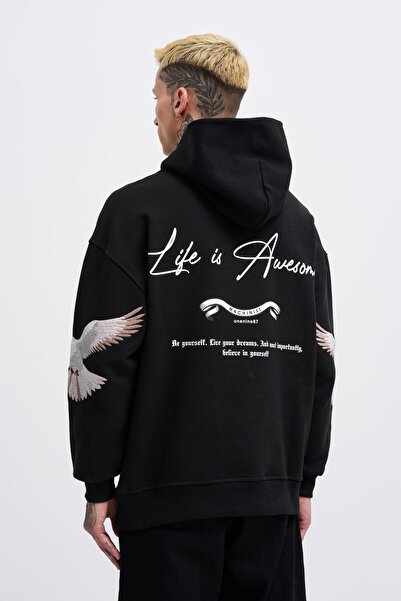 Machinist Чоловіча вишита худі з капюшоном чорного кольору