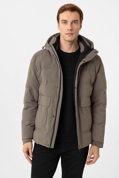 SÜVARİ Ανδρικό παλτό Cavalier Slim Fit με πράσινη κουκούλα