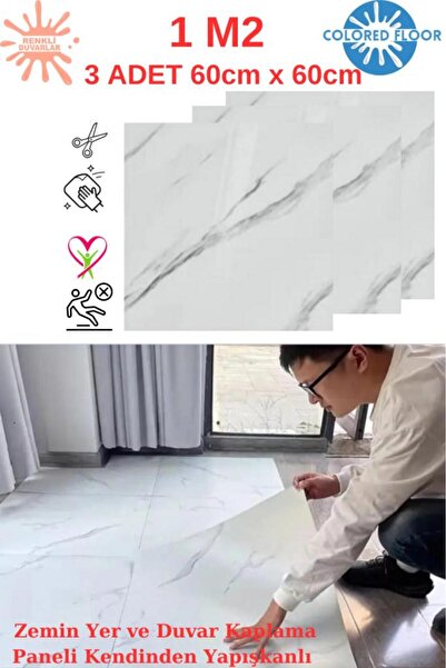 Renkli Duvarlar 1m2 3 Adet 60X60cm Floor Yapışkanlı Zemin ve Duvar Kaplama Pa...