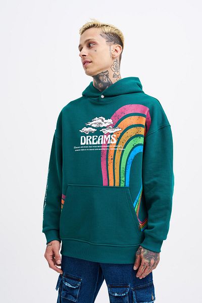 Machinist Ανδρικό κουκούλα με στάμπα Rainbow Petrol Green