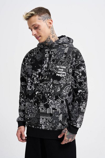 Machinist Ανδρικό κουκούλα με μοτίβο Paisley με στάμπα μαύρο