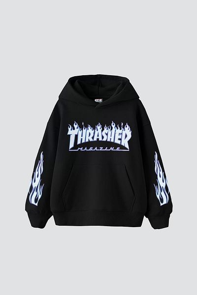 Sekizbiraltı Унисекс суичър с качулка Thrasher Flam Printed Oversize