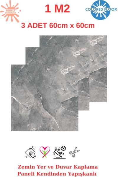 Renkli Duvarlar 1m2 3 Adet 60X60cm Floor Yapışkanlı Zemin ve Duvar Kaplama Pa...