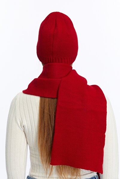 Aghilo Luxury Red Scarf Beanie Set