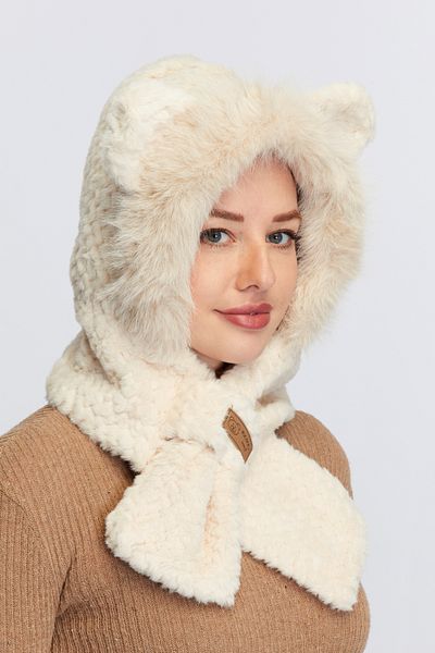 Aghilo Women's Eared Plush Hooded Beret / Scarf