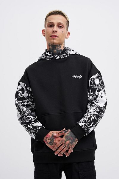 Machinist Men's Graffiti Printed Black Hoodie