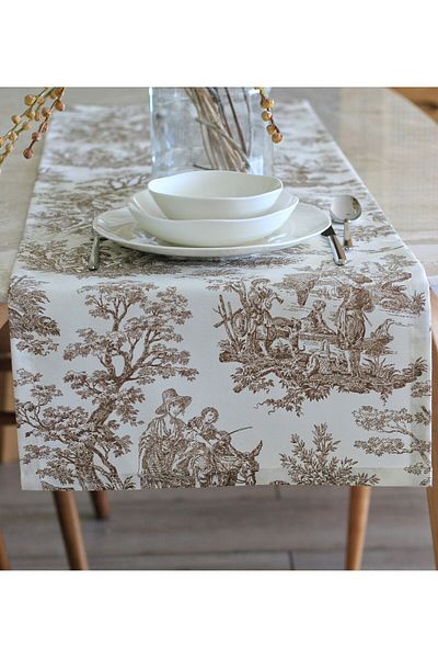BARİA HOME Brown Panama Linen French Peasants Runner