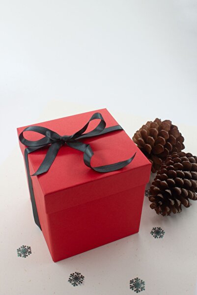 carton box Kırmızı Hediye Kutusu Kurdeleli Sert Boş Lüks Yılbaşı Kutusu 16 Cm / No_4