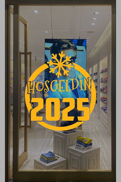 New Jargon 2025 Στοιχείο - Μεγάλη νιφάδα χιονιού στον κύλινδρο και κίτρινες διακοσμήσεις καλωσορίσματος