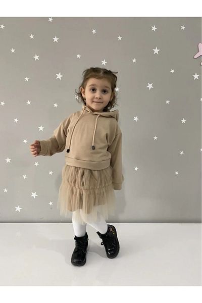 Jaju Baby Κοριτσίστικο φόρεμα με κουκούλα σε μπεζ Tutu