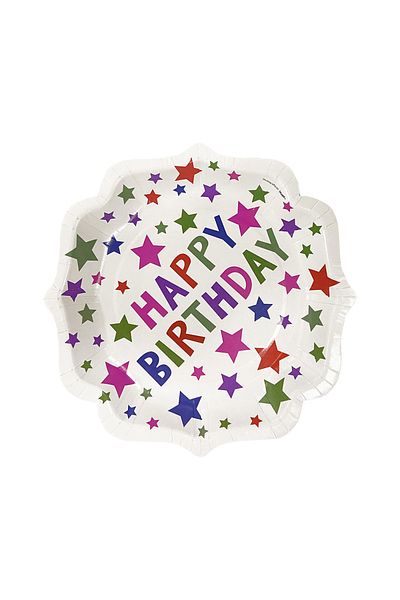 kidspartim Star Patterned Happy Birthday Themed Cardboard Plate Glass 8 Pcs
