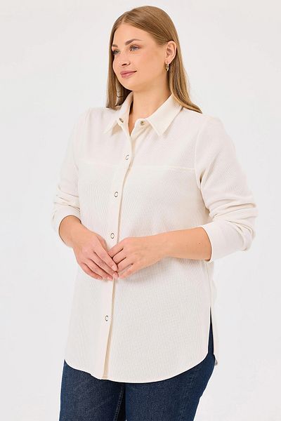 Gala-Xi Galaxi Women's Plus Size Snap Button Long Sleeve Shirt 10002421514025   Ecru