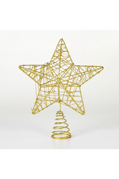 Yılbaşı Gold Simli Çam Ağacı Tel Metal Yıldız Tepe Süsü 14x18cm
