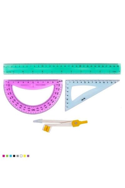 Ark Unbreakable Color Drawing Ruler Set Flexible Drawing Stationery School Set 4 Pieces