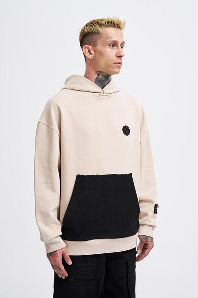 Machinist Men's Contrast Patchwork Light Beige Hoodie