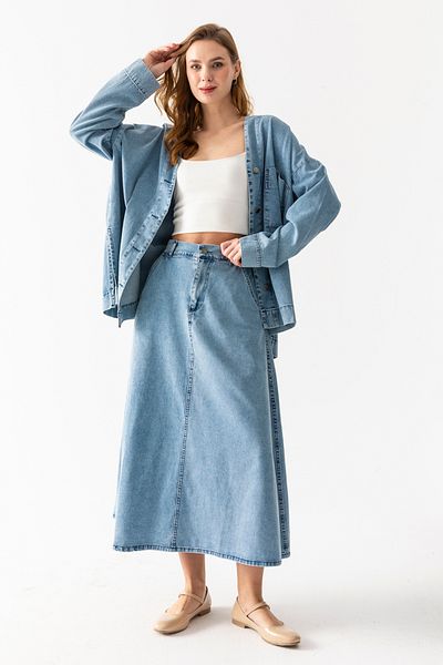 TUBA SÖZEN BUTİK Vintage Oversize Denim Skirt Suit