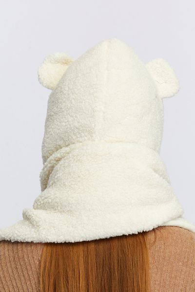 Aghilo White Eared Boucle Hooded Beanie / Scarf