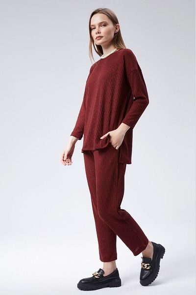 soBasic Claret Red Knitwear Comfort Double Set