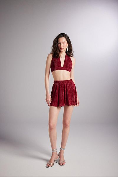 HOLLY LOLLY Elastic Waist Mini Comfy Shorts Claret Red