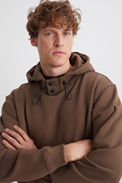 GRIMELANGE MYLES Erkek 3 İplik İçi Şardonlu Acı Kahve Sweatshirt