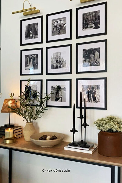 bymat 6 Adet 24x24 cm Siyah Fotoğraf Çerçevesi - 10x10 Foto Hediye - Mdf Çerçeve - Kare Çerçeve