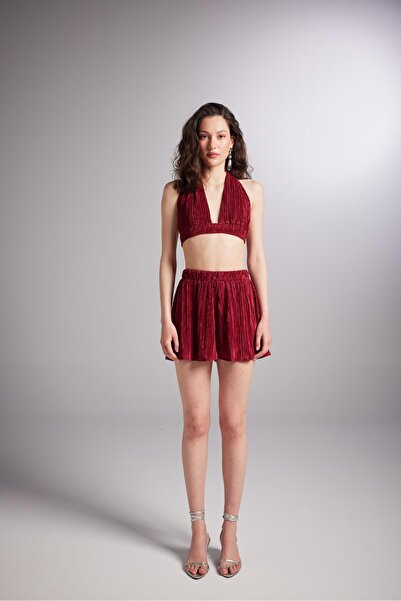 HOLLY LOLLY Elastic Waist Mini Comfy Shorts Claret Red