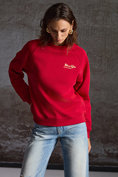 GRIMELANGE RICKEA Damen-Sweatshirt mit Stickerei, detailliert, 3-fädig, rot