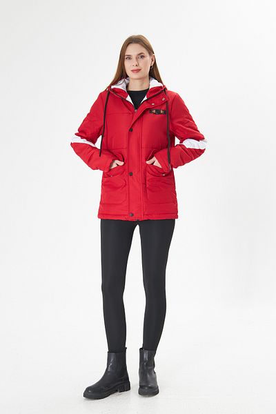 ESPİNA Women's Woven Fabric Hooded Puffer Jacket with Front Cover, Snap Fasteners and Zipper
